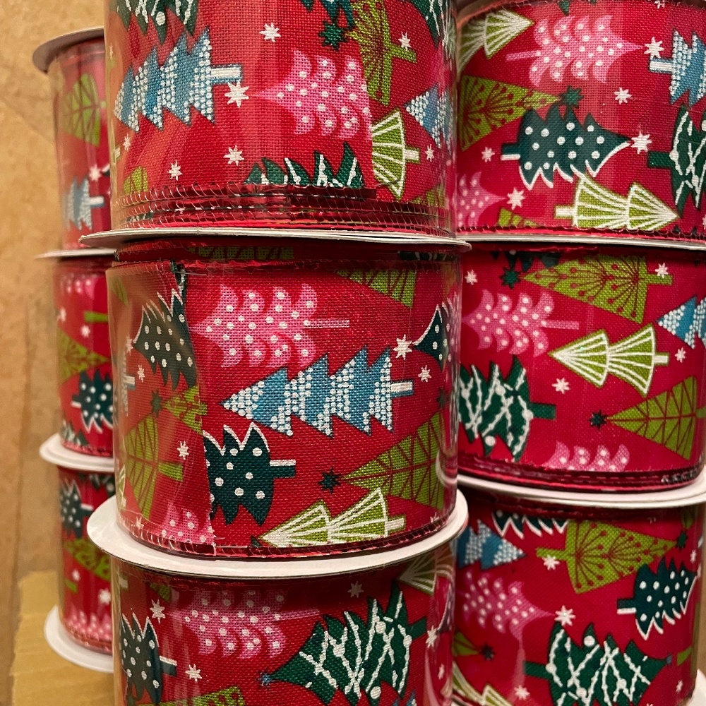 12 rolls of Christmas Tree wired ribbon